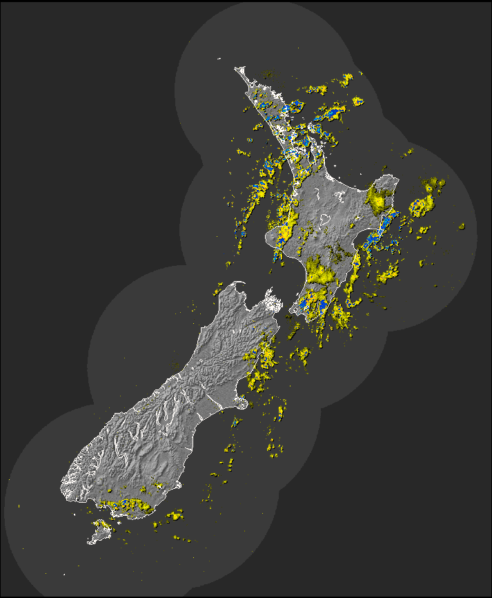 Live / Real time NZ rain radar for 8:05pm on Wed 29 May 2024