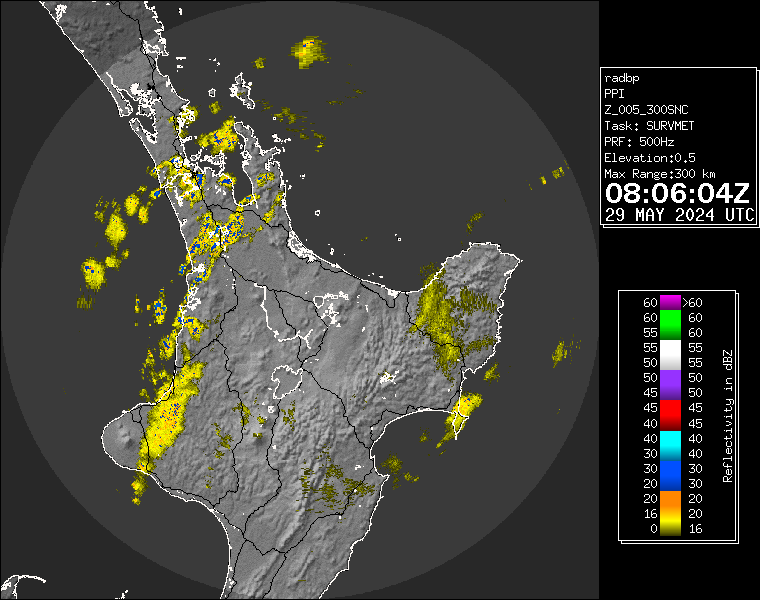 Live / Real time Bay of Plenty rain radar for 8:06pm on Wed 29 May 2024