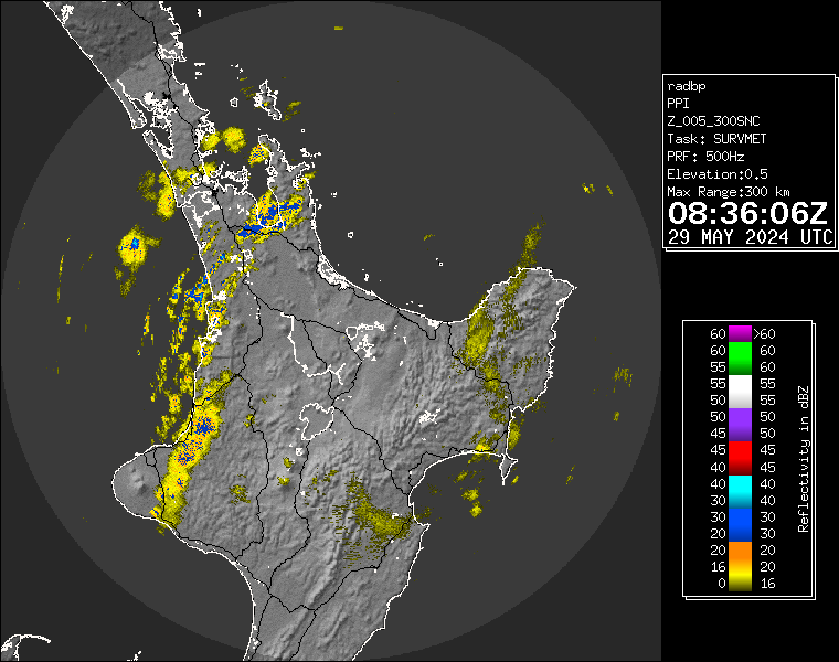 Live / Real time Bay of Plenty rain radar for 8:36pm on Wed 29 May 2024