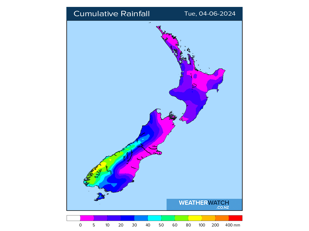 Cumulative rainfall for 6:01am on Tue 4 June 2024