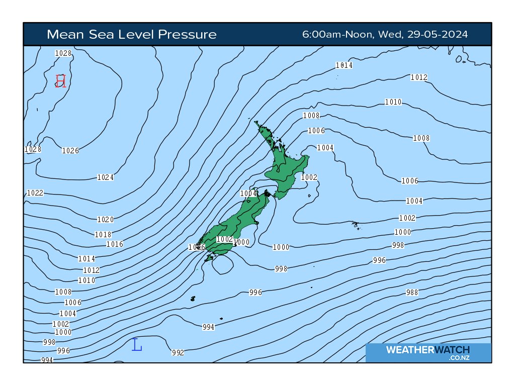 Mean sea level pressure for 6:01am on Wed 29 May 2024