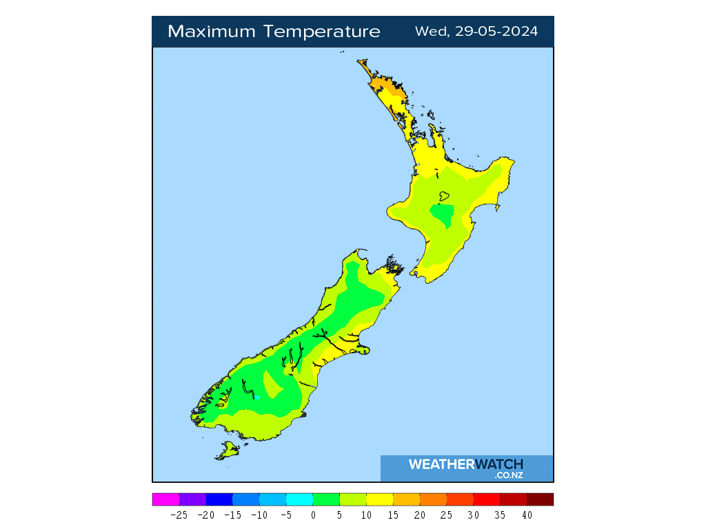 Maximum temperature for 12:01pm on Wed 29 May 2024